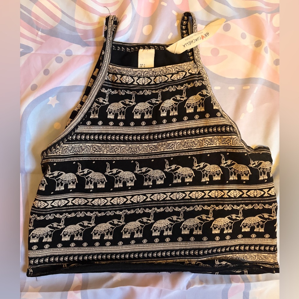 H&M Black and Ivory Paisley Halter Crop Top